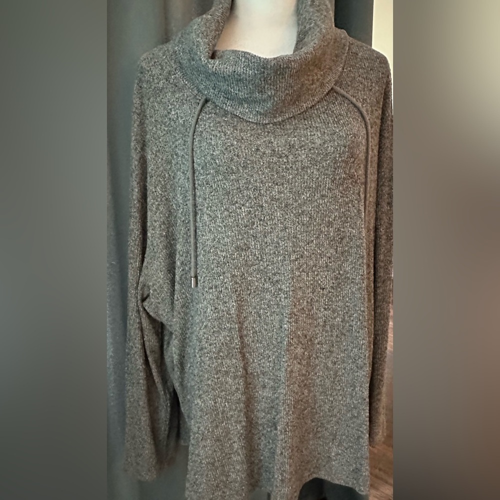 Ava Viv Gray Long Sweater with Cowl neck and pull strings to tighten neck